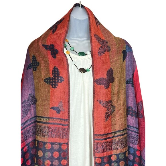 Pashmina & Silk Butterfly Shawl With Fringe Reversible Purple Orange Red Boho - Picture 3 of 12